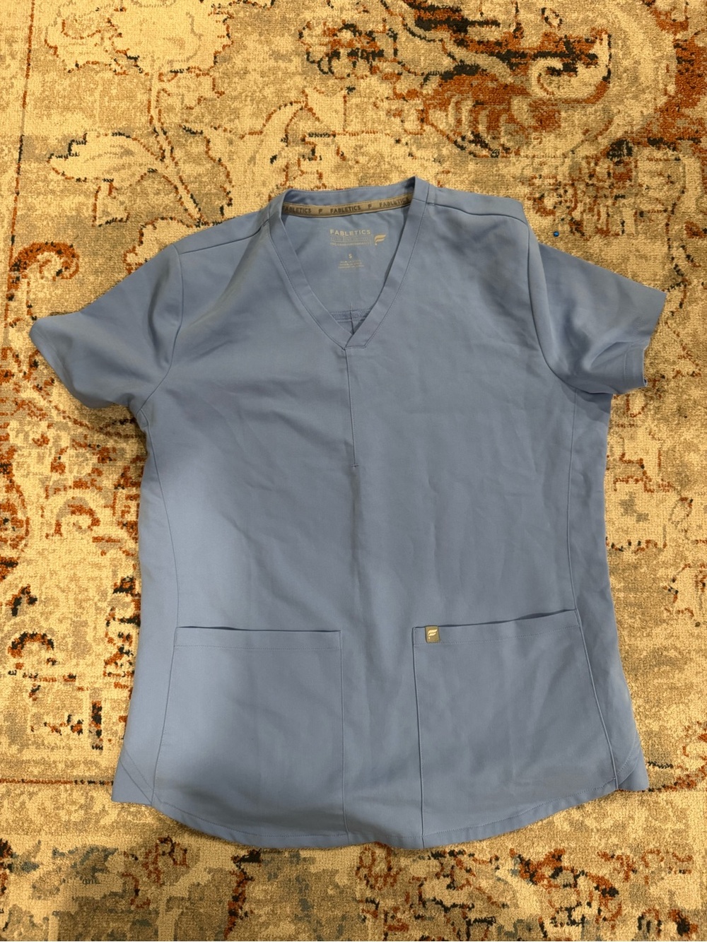 Fabletics Light Blue V-Neck Short Sleeve Scrub Top